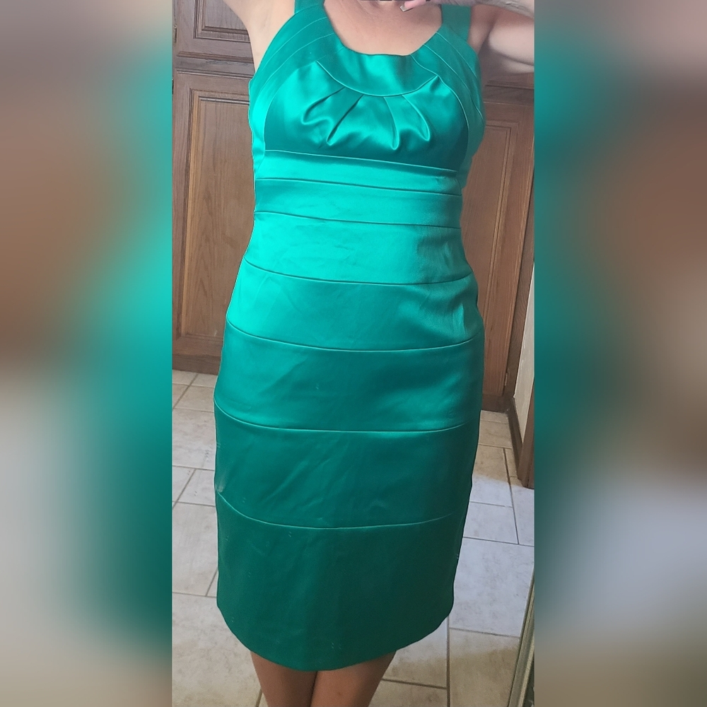 Emerald Green Satin Dress Bandage Style Cocktail Formal Occasion